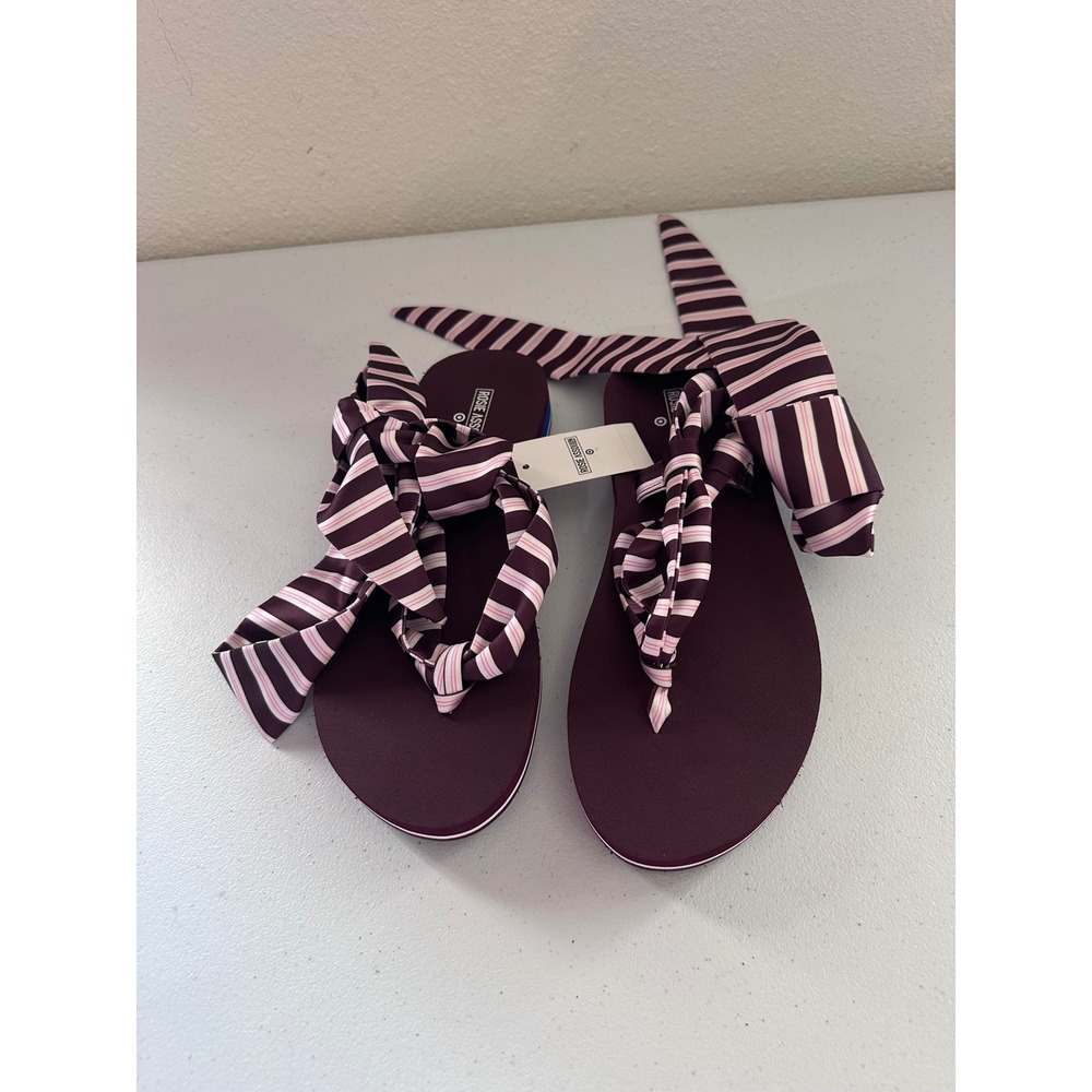 Rosie Assoulin Target Burgundy Striped Ankle Wrap Sandals Size 7 NWT